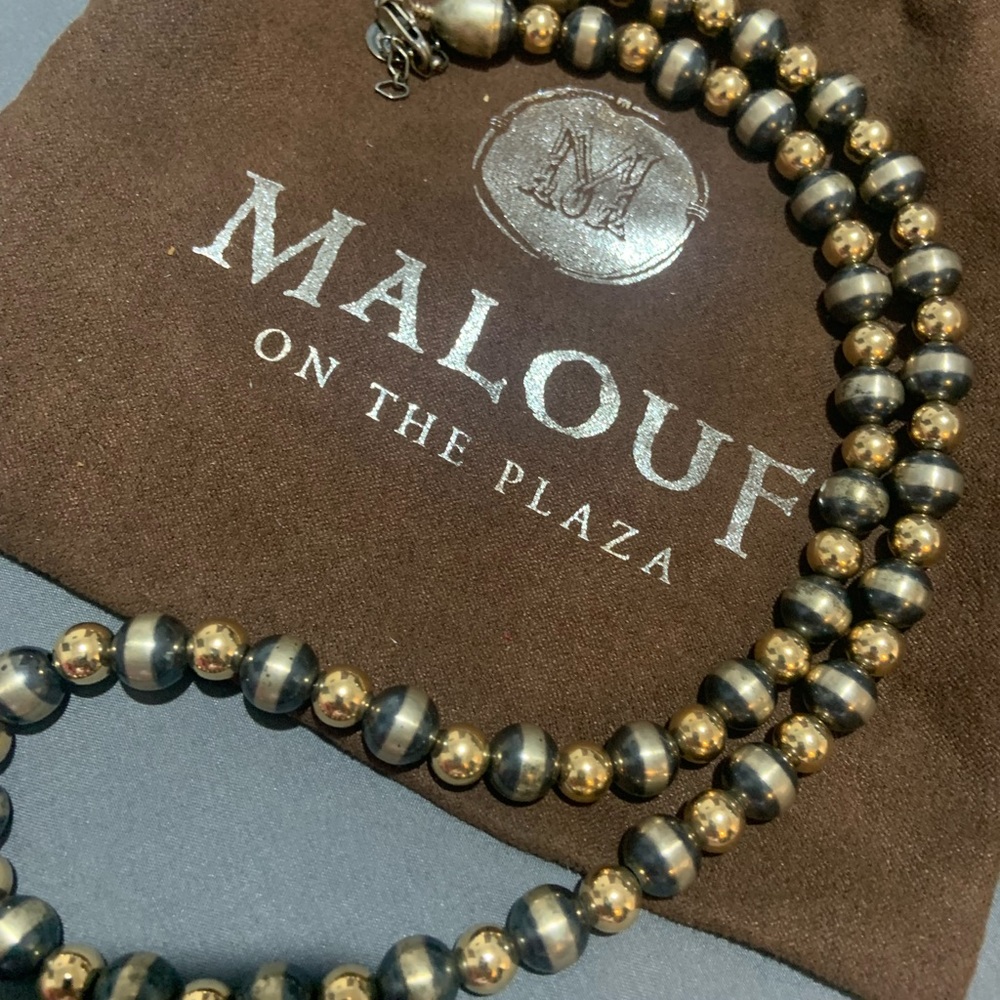 Malouf American Heritage Oxidized Sterling Silver Navajo Pearl Necklace